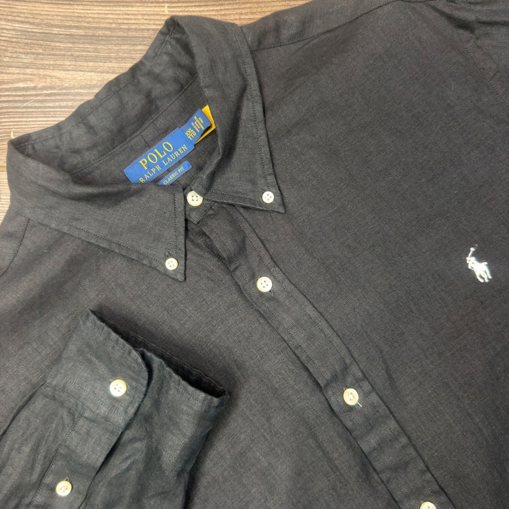 Polo Ralph Lauren Women Size XXL Button Down Shirt Black Linen Classic Fit